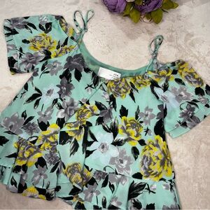 J.O.A. Mint Off The Shoulder Floral Blouse